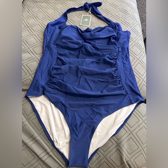 Eomnie 2XL Elegant Blue Halter One-Piece Swimsuit - Picture 3 of 6